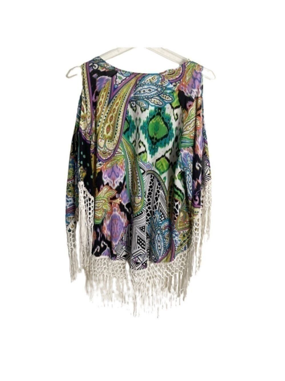 Women’s Chico’s Retro Paisley Fringe Boho Tunic Size 1 US! - Picture 3 of 9